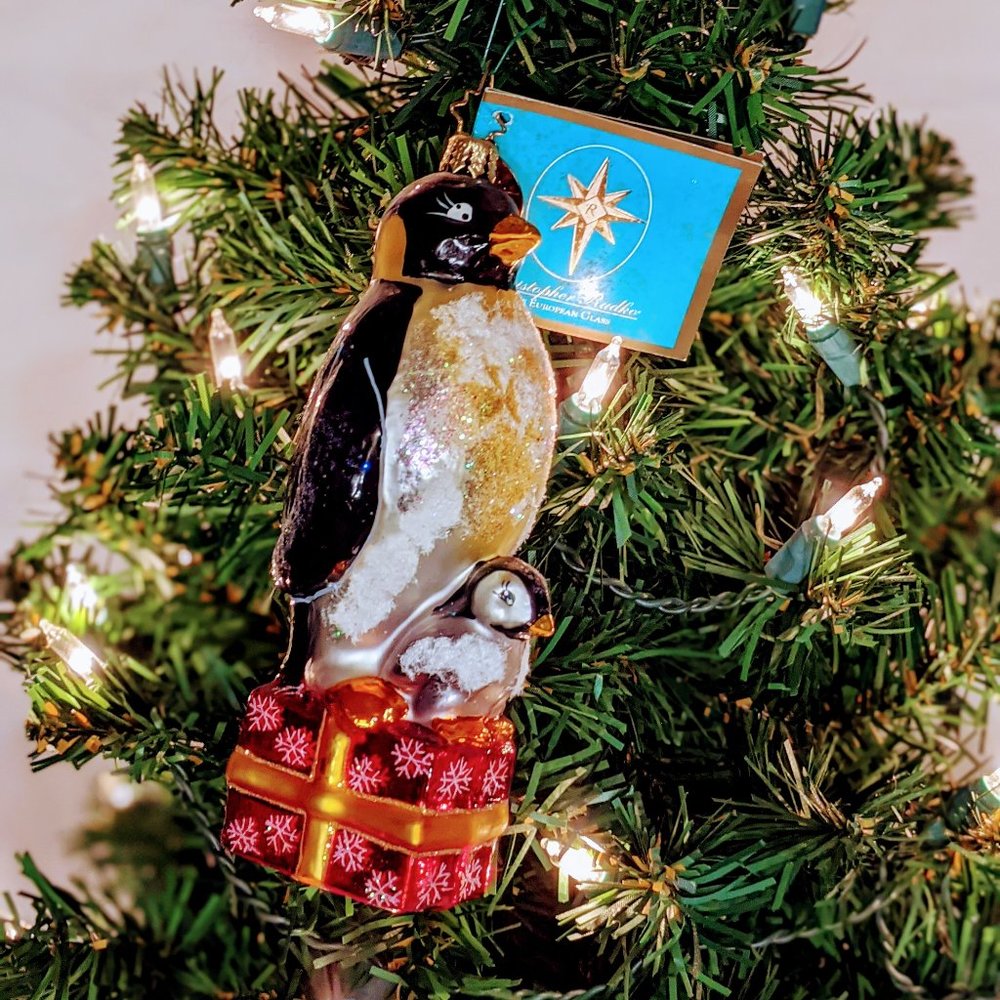 Christopher Radko "Presently Penguins" Fine Glass Retired Ornament with …